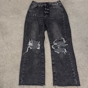 SHEIN Charcoal Distressed Straight Leg Jeans